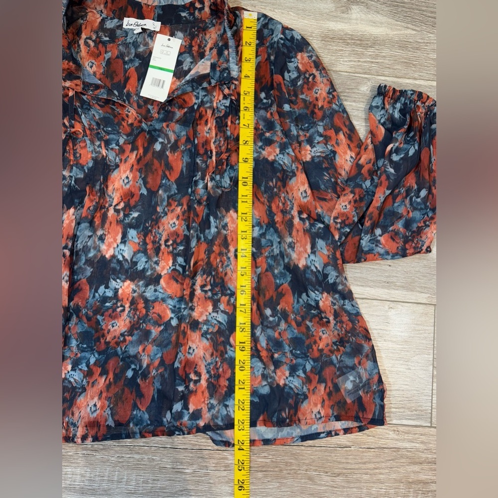 Sam Edelman~ Women’s Sheer Front Tie V-Neck long Sleeve Floral Blouse Size Large - Picture 8 of 11